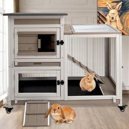 PETSCOSSET PET32 40″L two-story wooden rabbit hutch with wheels