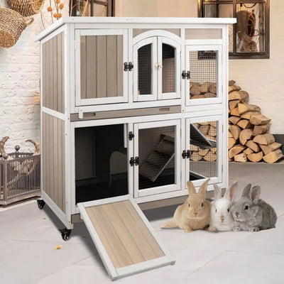 PETSCOSSET PET33 47″L indoor wooden rabbit hutch with wheels