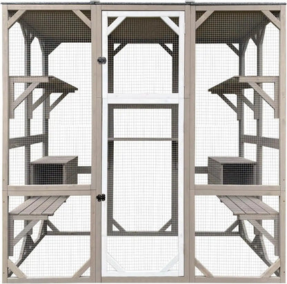 PETSCOSSET 71″ Catio Outdoor Cat Enclosure Large Wooden Cat House with 5 Platforms for Multiple Cats,Wood