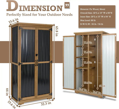 PETSCOSSET 17″L Outdoor Storage Shed, Storage Cabinet, Brown