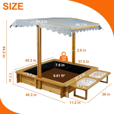 Outdoor sand box with closed lid and two side buckets