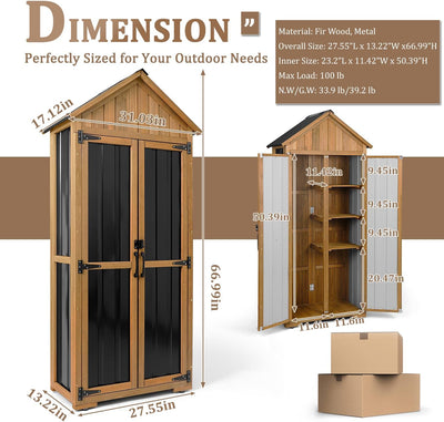 Compact brown garden tool cabinet with dual doors