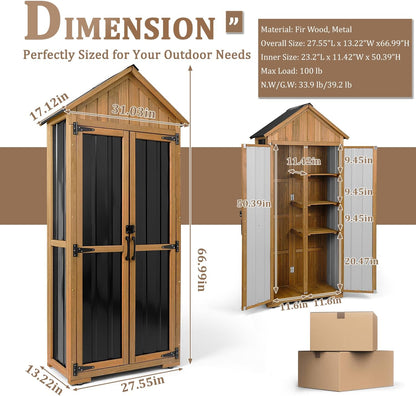 Compact brown garden tool cabinet with dual doors