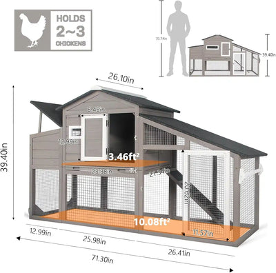 Two-story chicken coop for indoor and outdoor poultry keeping