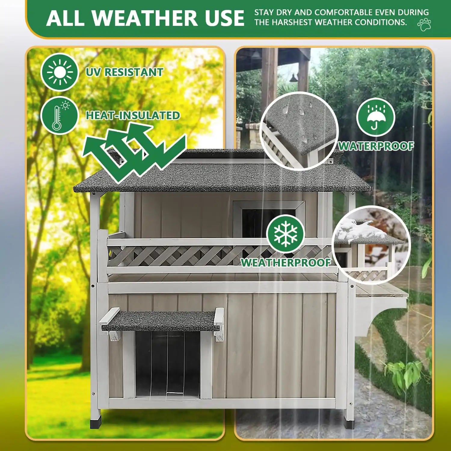 Outdoor feral cat shelter placed in garden or backyard