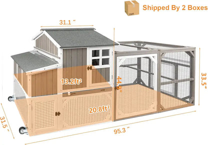 Large wooden hen house with 6 ventilation doors and ramp