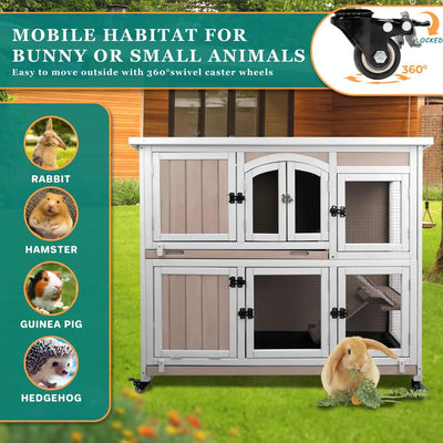 Large rabbit hutch for indoor or outdoor use with secure mesh
