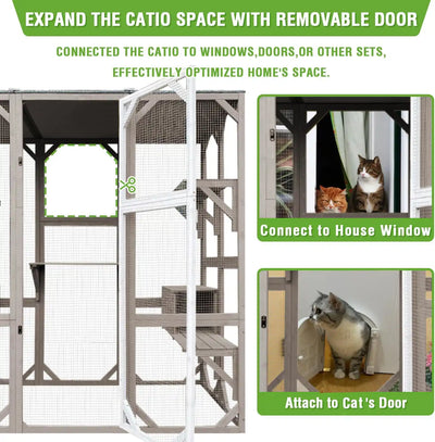 PETSCOSSET 71" Large Outdoor Catio Cat Enclosures Wooden Outside Cat's Patio Cats House
