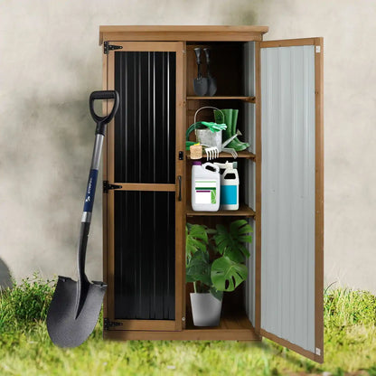 PETSCOSSET 17″L Outdoor Storage Shed, Storage Cabinet, Brown