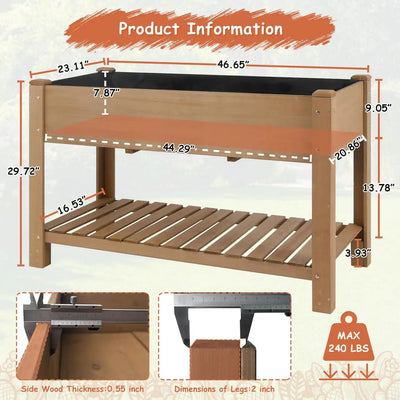 Wooden elevated planter box for vegetables, herbs, and flowers