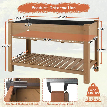 Wooden elevated planter box for vegetables, herbs, and flowers