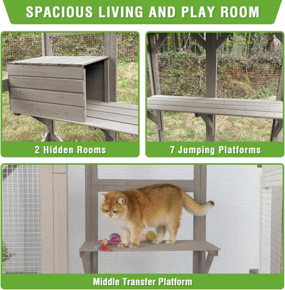 PETSCOSSET 71" Large Outdoor Catio Cat Enclosures Wooden Outside Cat's Patio Cats House