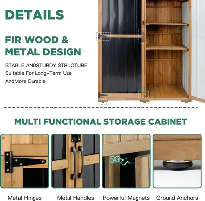 Wooden utility cabinet ideal for backyard or patio organization