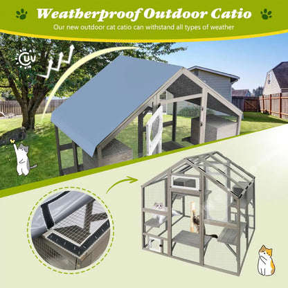 Side view of PET03 outdoor catio with multiple platforms