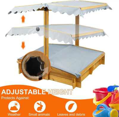 Side view of GF04 sandbox with sturdy fir wood frame