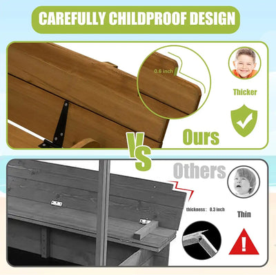 Side view of GF03 sandbox with sturdy fir wood construction
