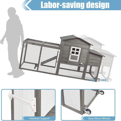 PETSCOSSET 78.7" Chicken Coop with Run Large Wooden Chicken House with Wheels, Combinable, Gray
