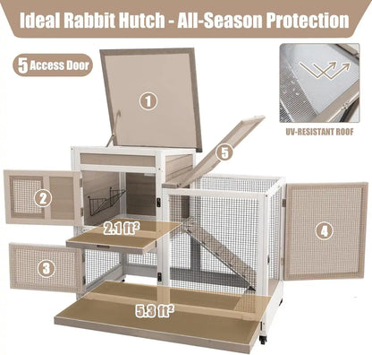 Side view of PET32 rabbit cage showing mesh panels and ramp