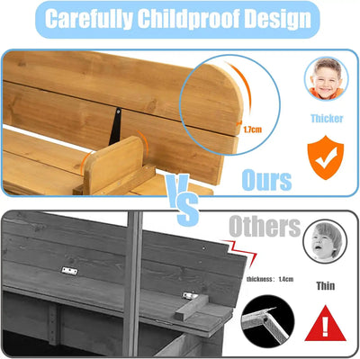 Sandbox for children with seating boards on each side