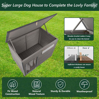 Raised wooden dog kennel with anti-chew iron frame protection