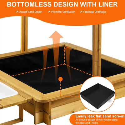 Brown sandbox with removable lid and bucket holders