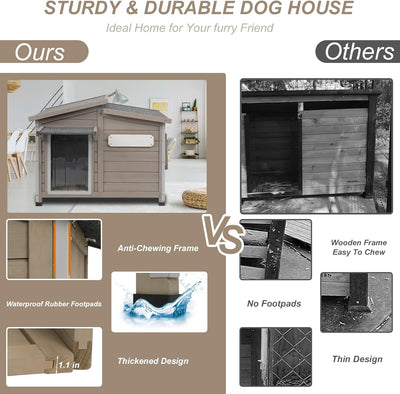 Raised wooden kennel with waterproof sloped roof