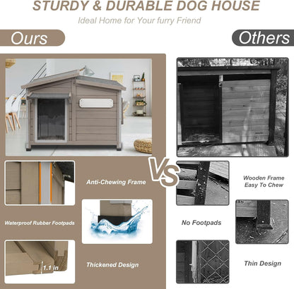 Raised wooden kennel with waterproof sloped roof