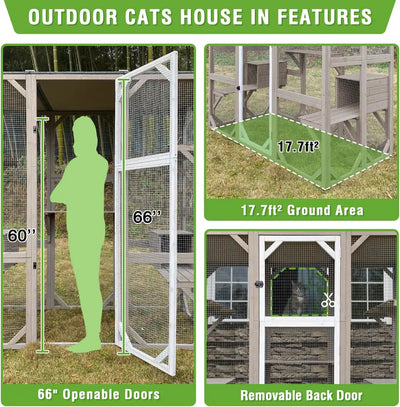 PETSCOSSET 71" Large Outdoor Catio Cat Enclosures Wooden Outside Cat's Patio Cats House