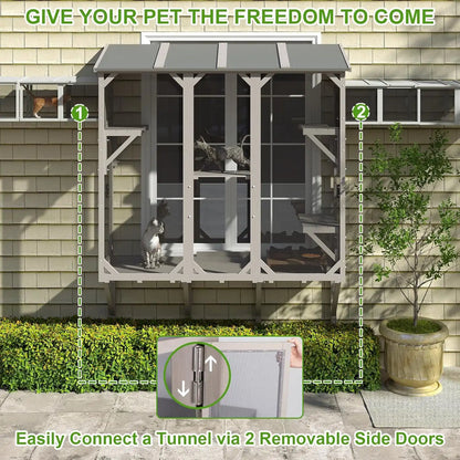 Cats lounging inside PET08 window-mounted outdoor cat box
