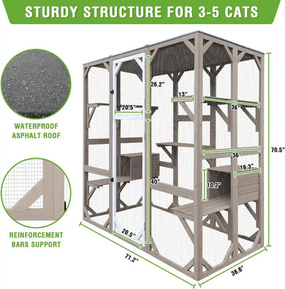 PETSCOSSET 71" Large Outdoor Catio Cat Enclosures Wooden Outside Cat's Patio Cats House