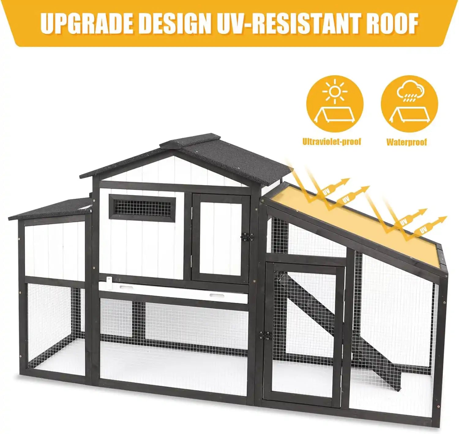 Chicken coop with pull-out tray and secure mesh wire