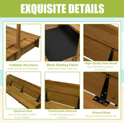 Folded lid opens into two seating benches for kids