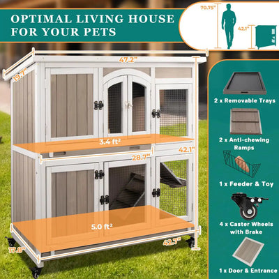 Pull-out tray for easy cleaning of indoor rabbit hutch