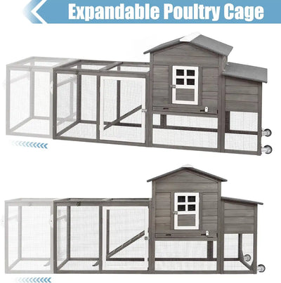 PETSCOSSET 78.7" Chicken Coop with Run Large Wooden Chicken House with Wheels, Combinable, Gray