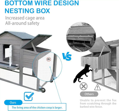 PETSCOSSET 78.7" Chicken Coop with Run Large Wooden Chicken House with Wheels, Combinable, Gray