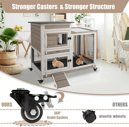 Rabbit hutch with run for small to medium-sized animals