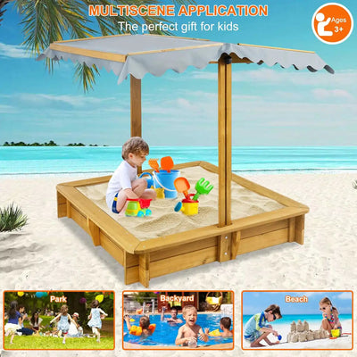 Brown outdoor sandbox ideal for backyard play