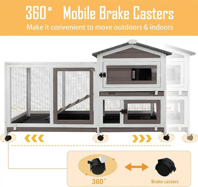 White and grey rabbit cage placed in a modern indoor setting
