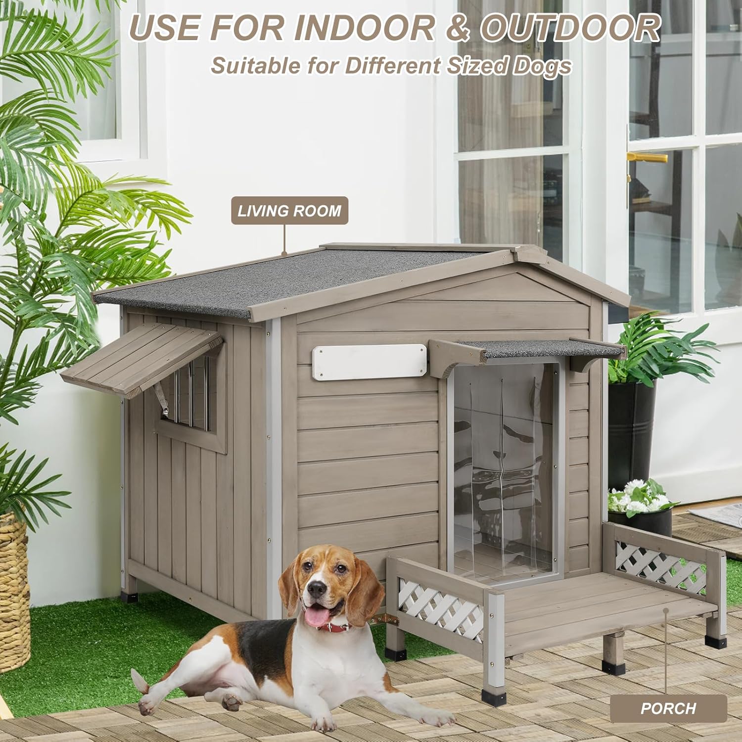 PET67 kennel placed in backyard garden setting