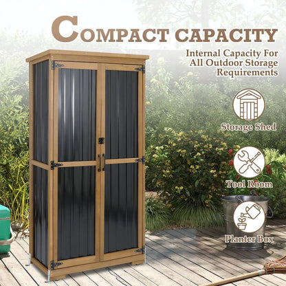 PETSCOSSET 17″L Outdoor Storage Shed, Storage Cabinet, Brown