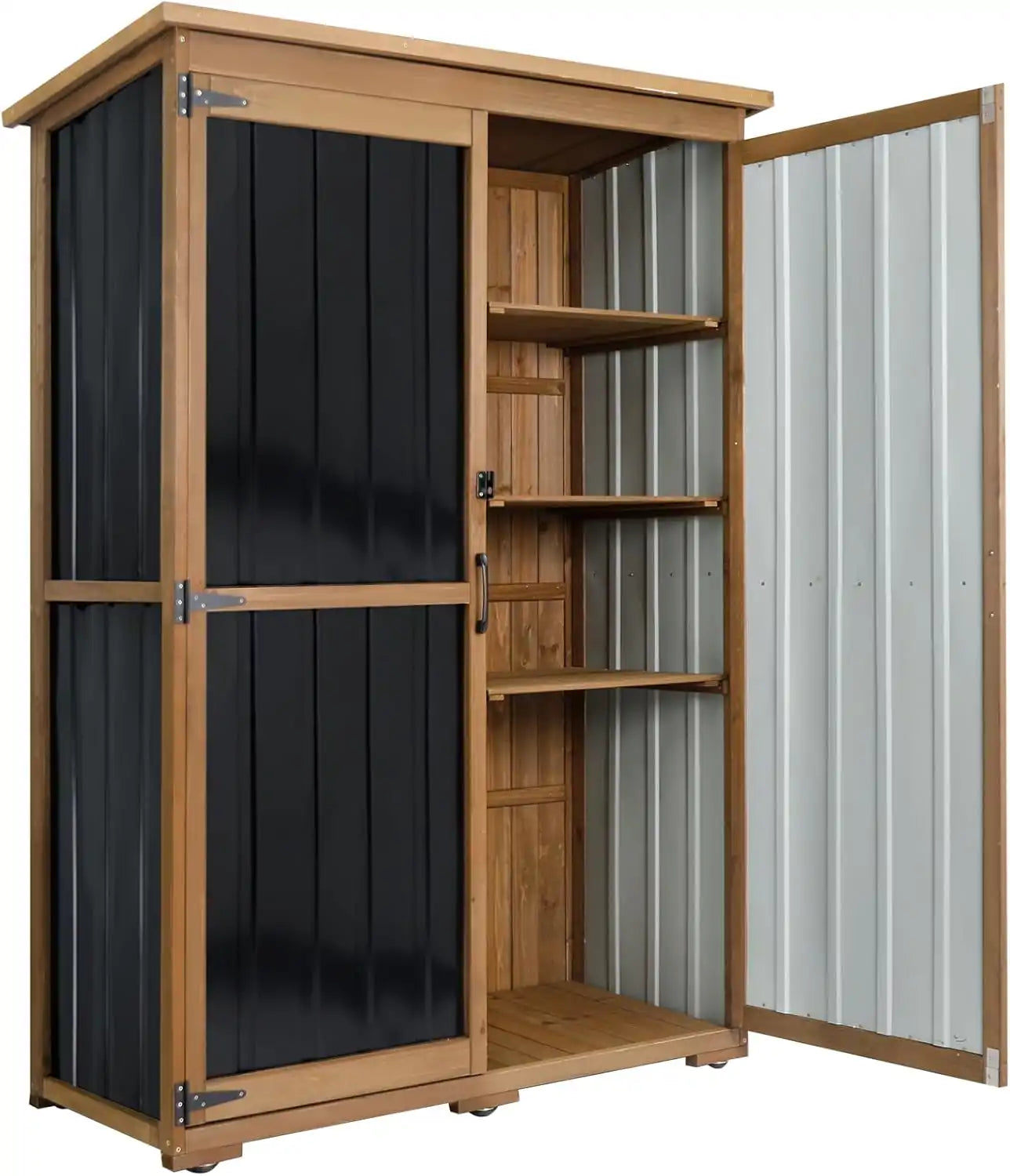 Brown fir wood cabinet with waterproof roof panel