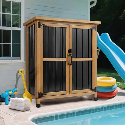 PETSCOSSET 38.8″L Outdoor Storage Shed, Garden Storage Cabinet, Brown