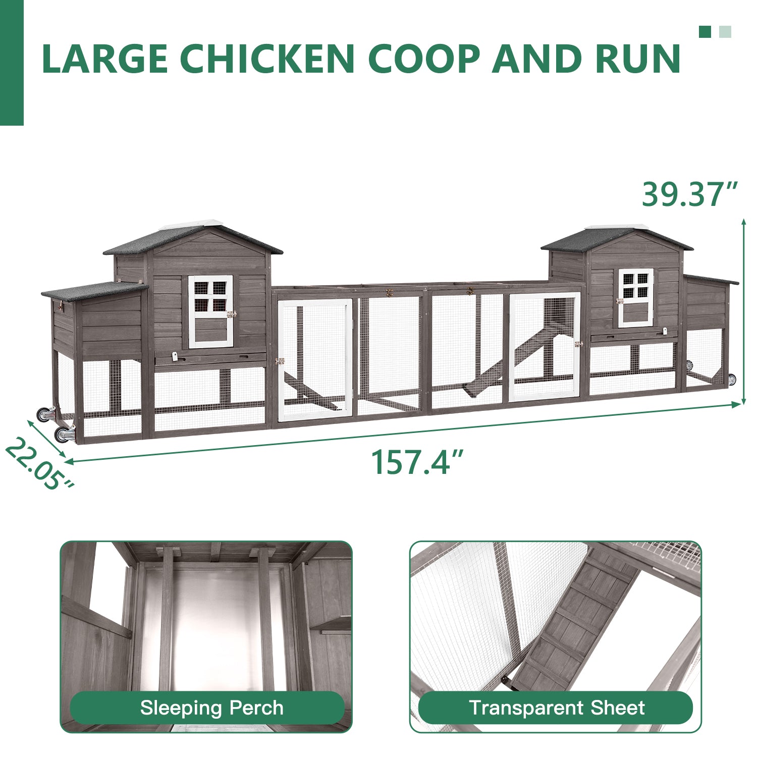78.7 Combinable Wooden Chicken House with Wheels& Run-PET21
