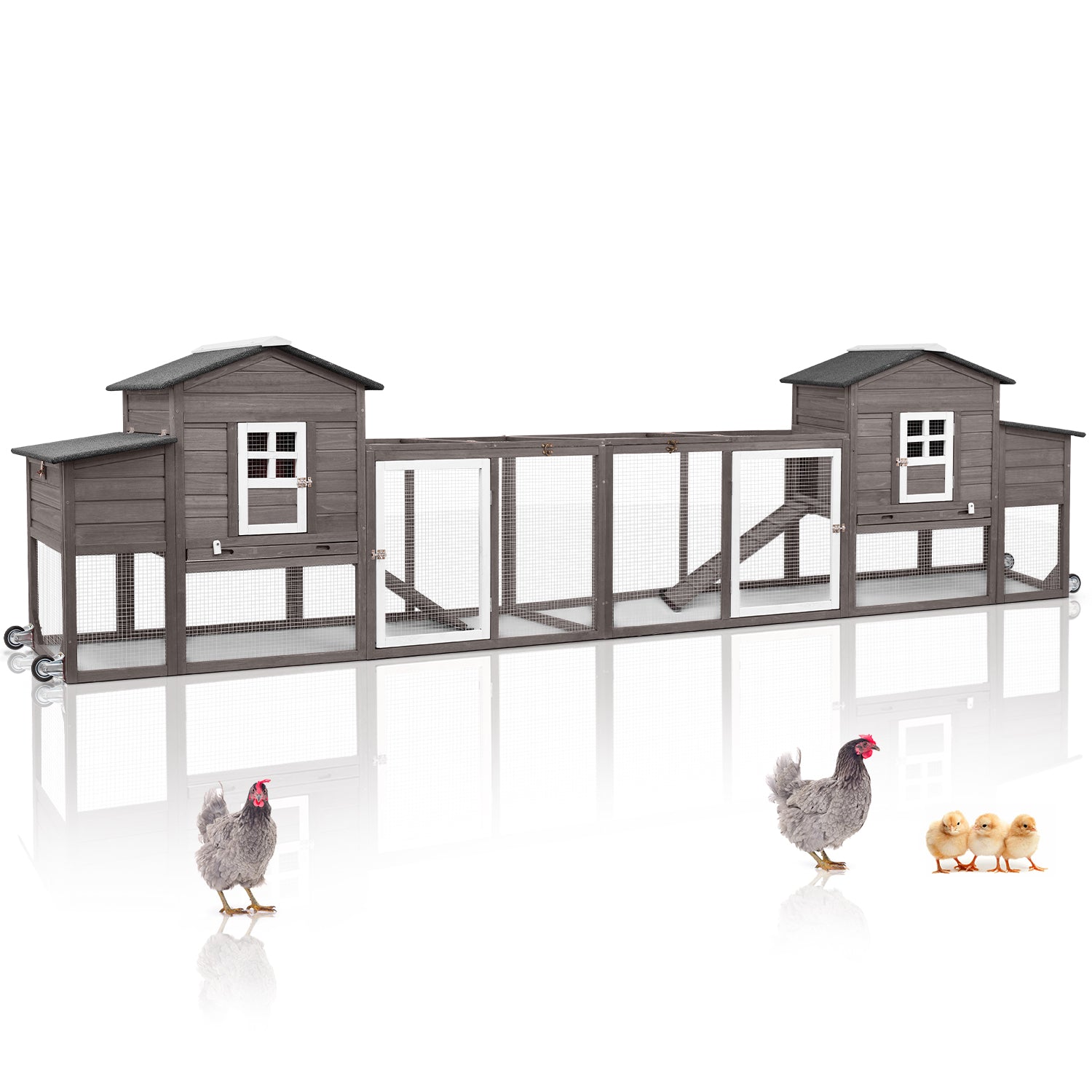 78.7 Combinable Wooden Chicken House with Wheels& Run-PET21