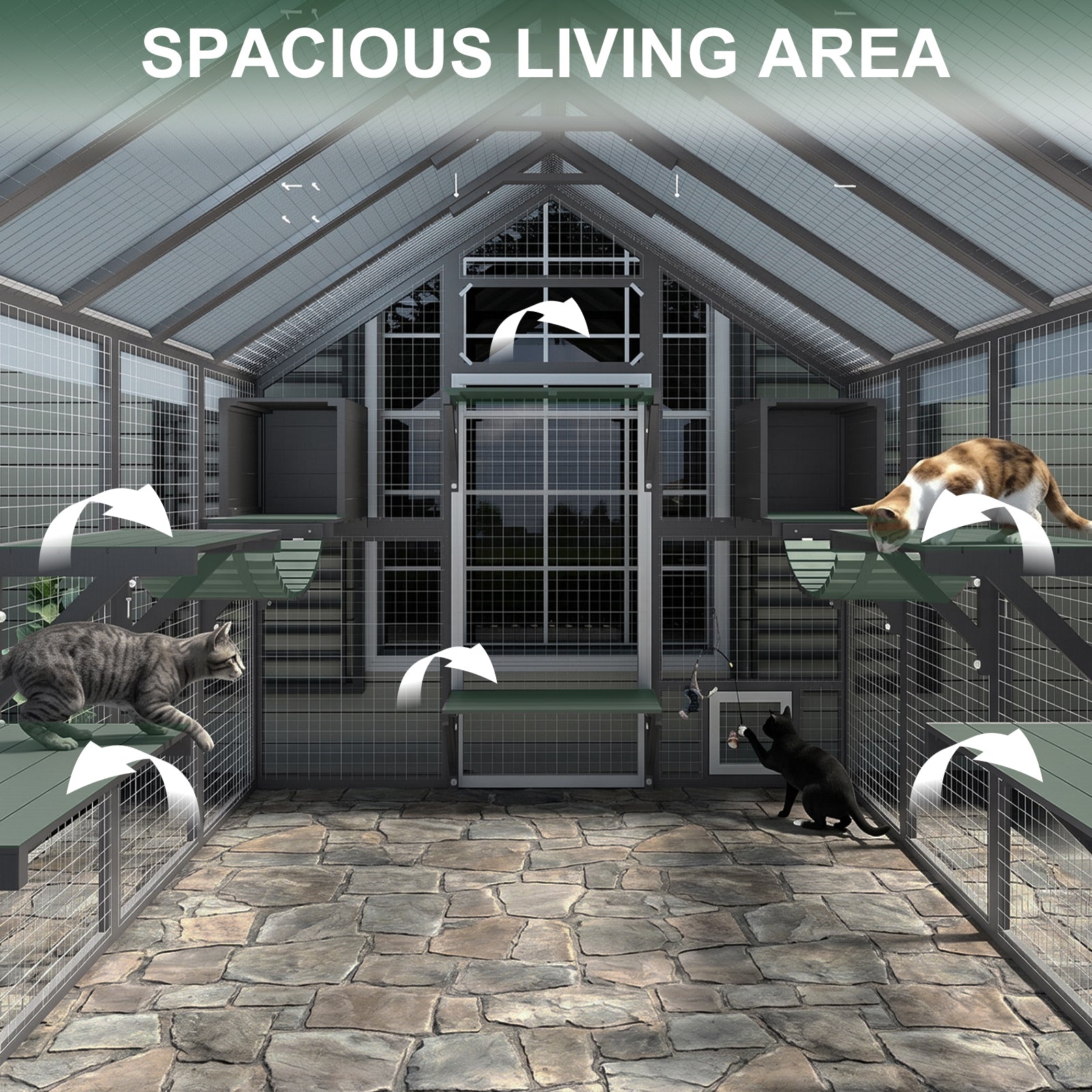 Weatherproof Walk-In Cat Enclosure with Bridges,4 Platforms & 2 Resting Boxes-PET12NEW