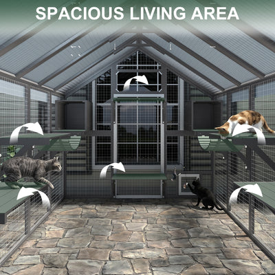 Extra Large Walk-In Catio - Outdoor Enclosure with Bridge & 2 Resting Boxes - PET12NEW