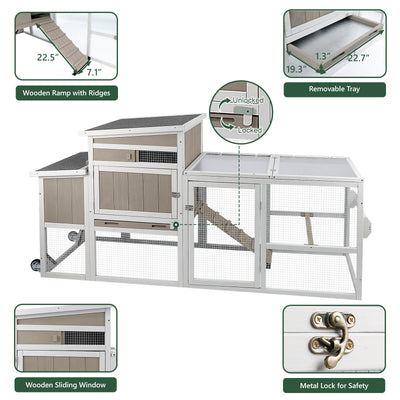 Medium Chicken Coop with Run for 2-6 Chickens with Wheels - PET23NEW