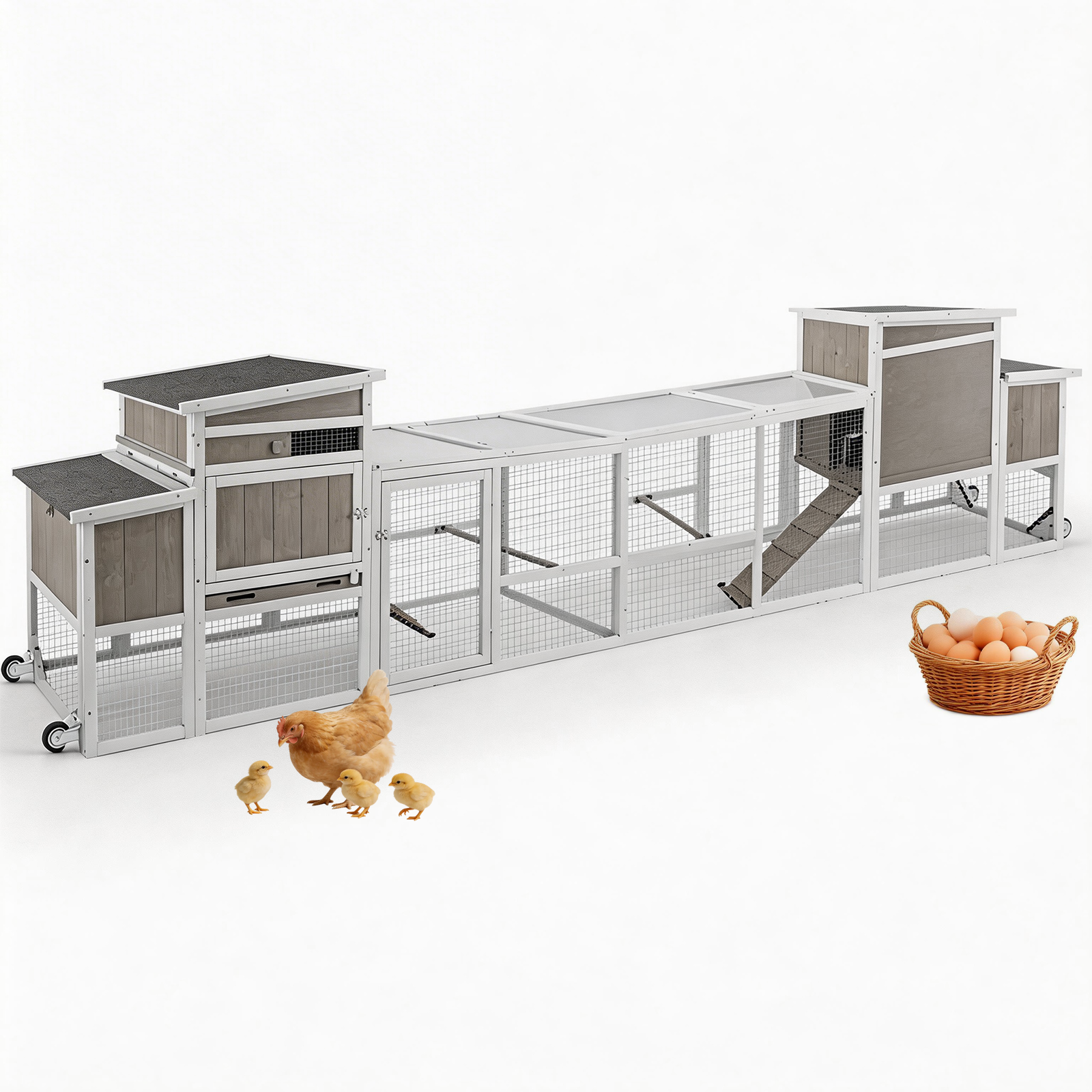 PETSCOSSET 75”L Chicken Coop Hen House Outdoor Wooden Poultry Cage