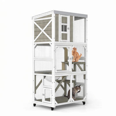 63.5"Mobile  Catio Enclosure on Wheels with Scratching Posts & Window Access-PET77