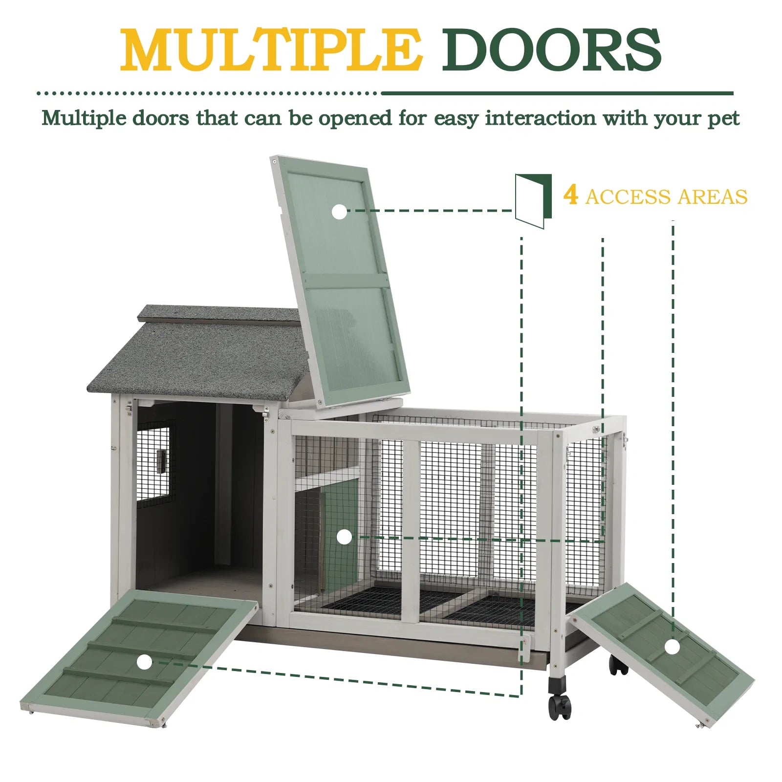 Outdoor and indoor rabbit house with asphalt roof
